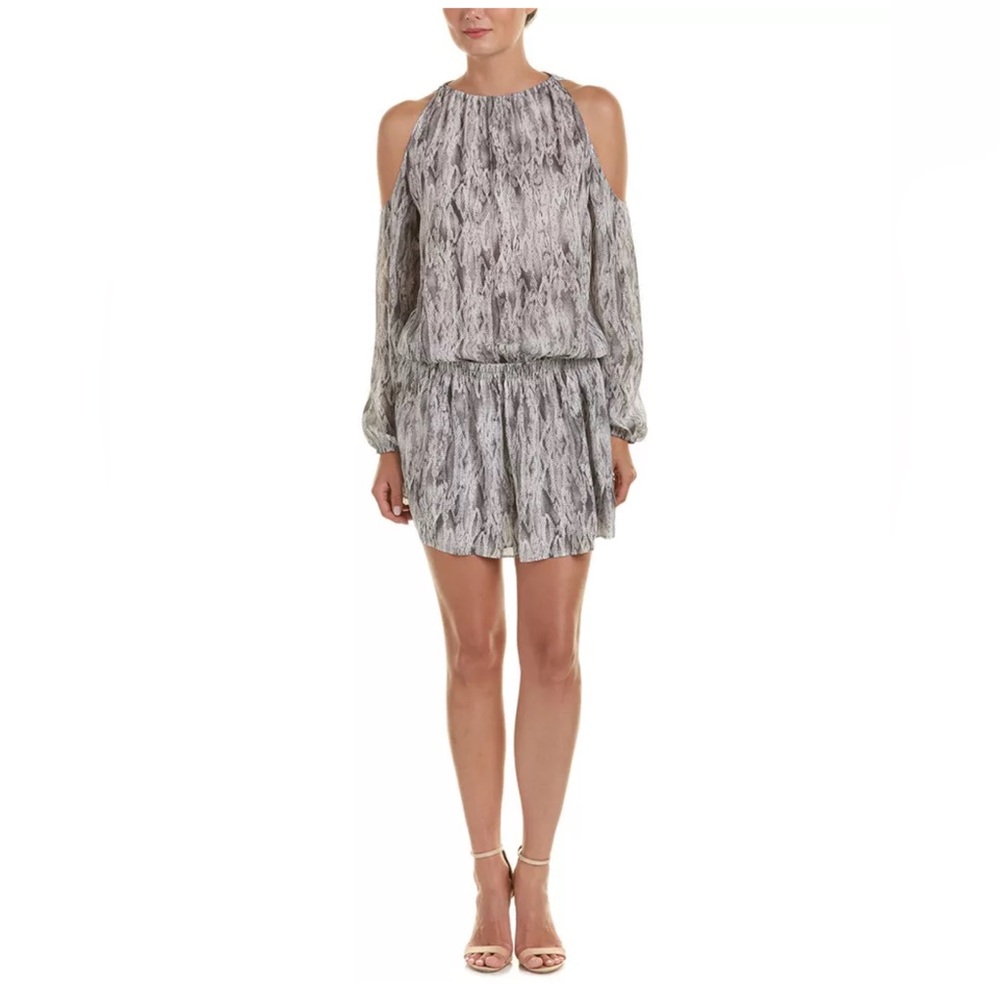 Ramy Brook Lauren 100% Silk Dress /Snake Print / Smocked / Cold Shoulder / Small